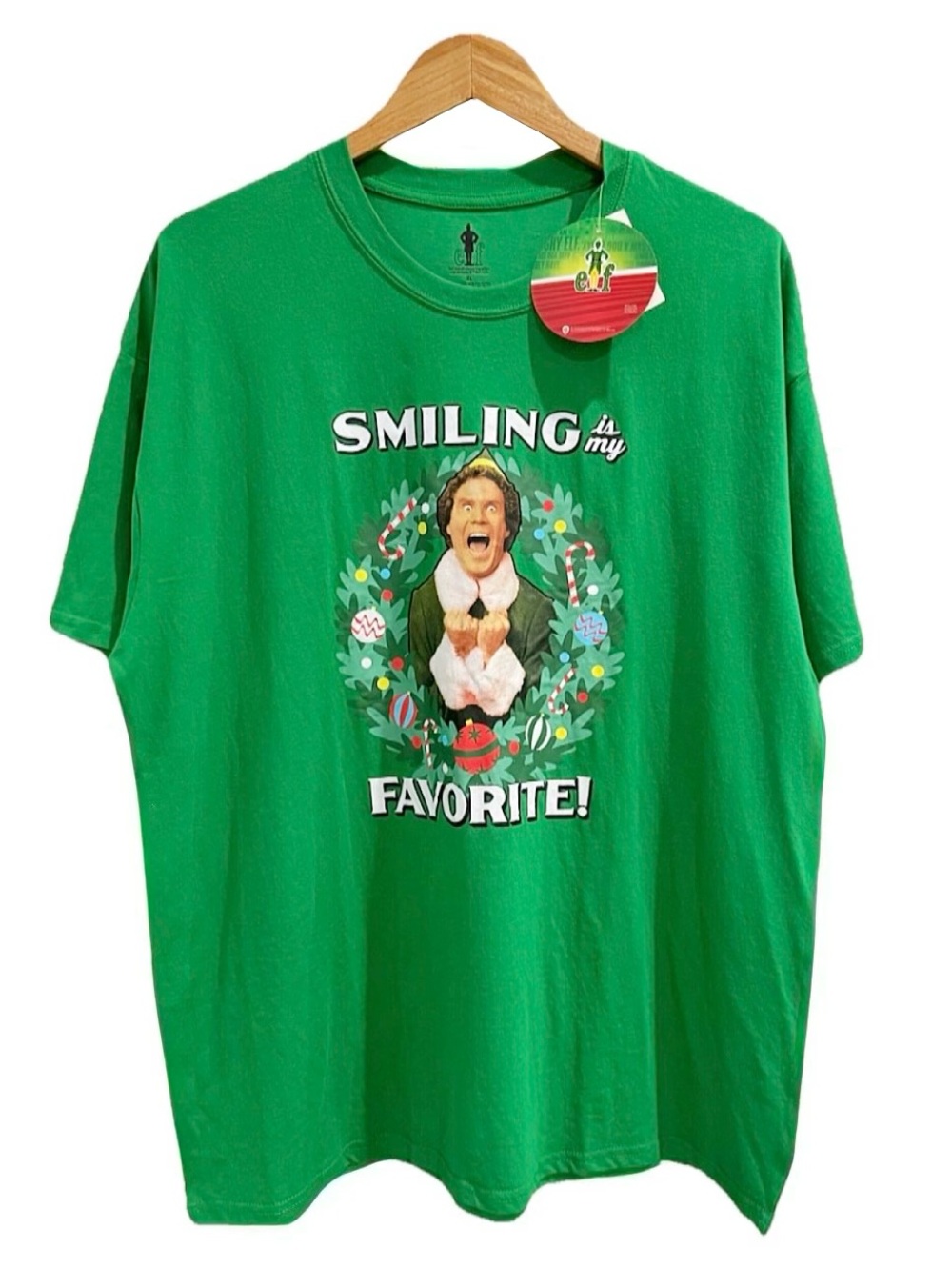 NWT XL Elf Christmas T Shirt Smiling Is My Favorite Green Buddy Graphic Tee